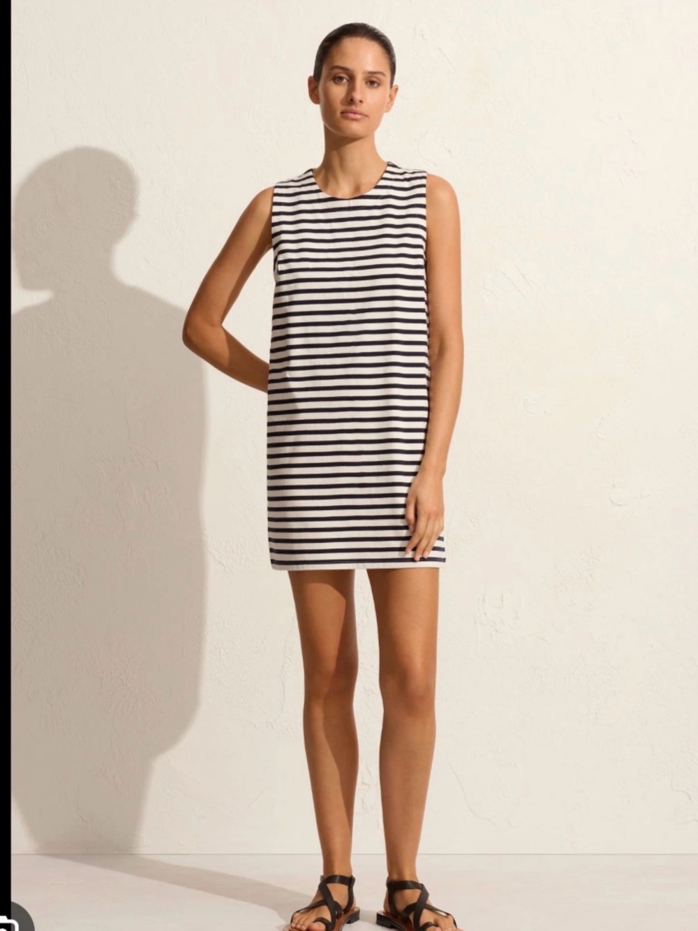 Matteau Navy and White Striped Sleeveless Shift Mini Dress, Size 2